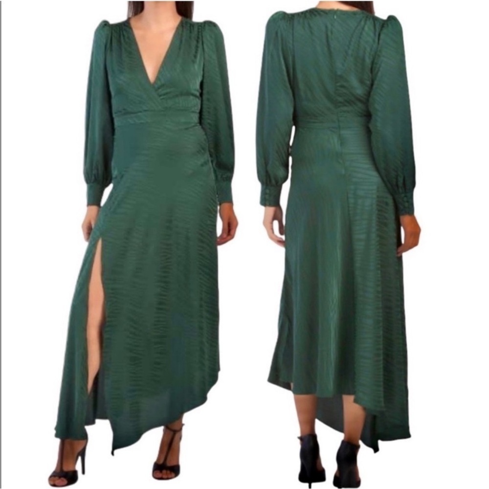 NWT Ronny Kobo Estelle Asymmetrical Midi Dress in Green Pine Size Large
